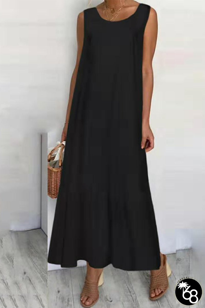 Casual Solid Patchwork Flounce O Neck A Line Dresses(3 Colors) | 168DEAL