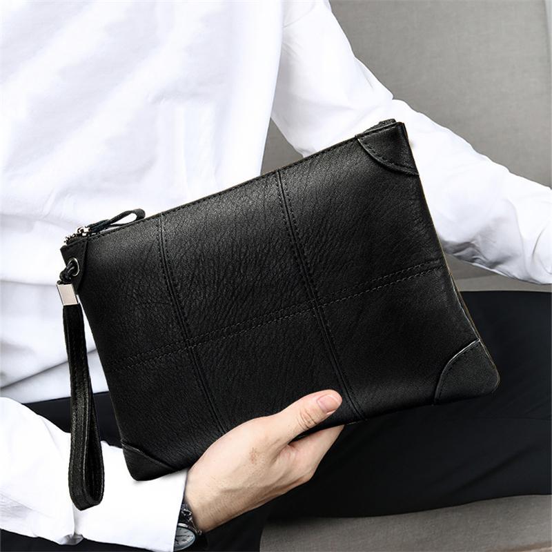 Fine Stitching Genuine Leather Single Handle-Top Zip Fastening Business Handbags