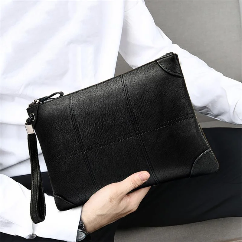 Fine Stitching Genuine Leather Single Handle-Top Zip Fastening Business Handbags