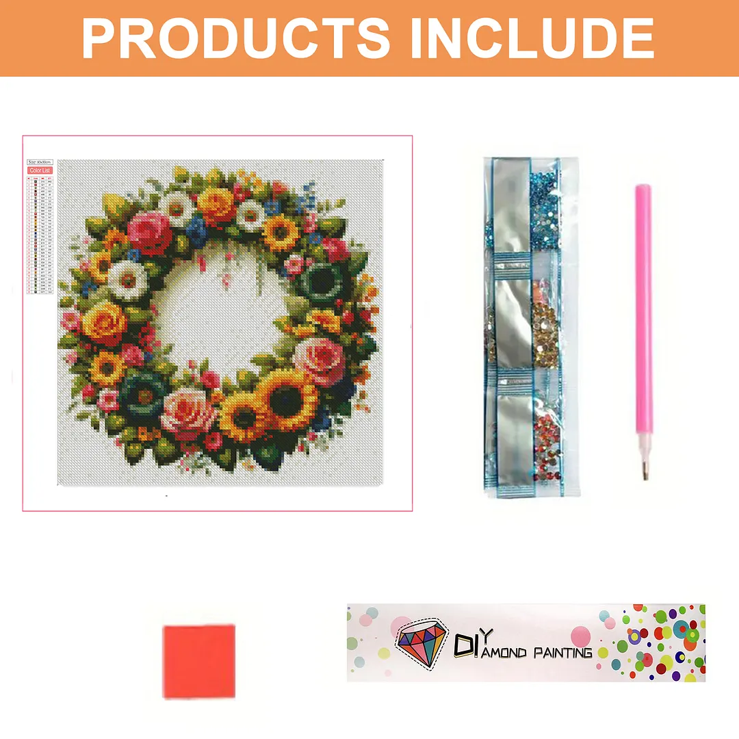 Sunflower Rose Wreath Full DIY 5D Square Drill Gem Art Diamond Painting Kits for Adults/Beginners Gift Idea Home Decor Diamond Dots Paintings Picture Arts Craft Crystal Art Paint by Diamond 35x35cm