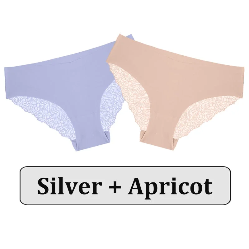 2PCS/Set Lace Panties Women Underwear Seamless Lingerie Sexy Panties Female Underpants Briefs Floral Lace Patchwork Woman Pantys