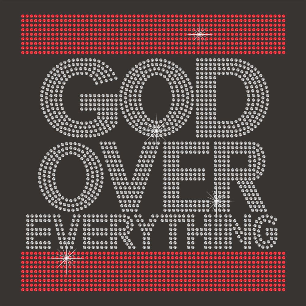Crystal god over everything letter jesus design heat press rhinestone transfers