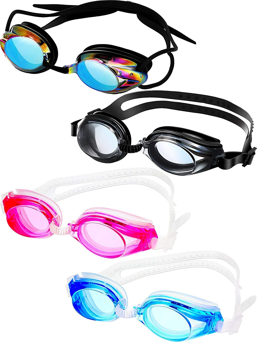 4 Pairs Swim Goggles, Swimming Goggles Anti Fog Shatterproof UV Protection Goggles