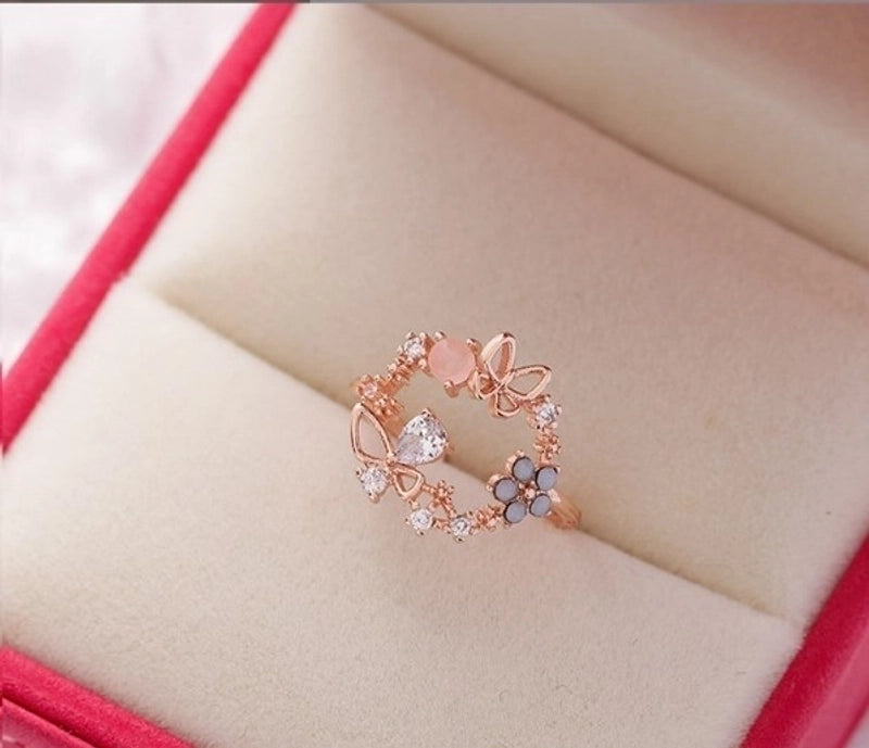 Minimalist Flower Copper Inlay Zircon Rings