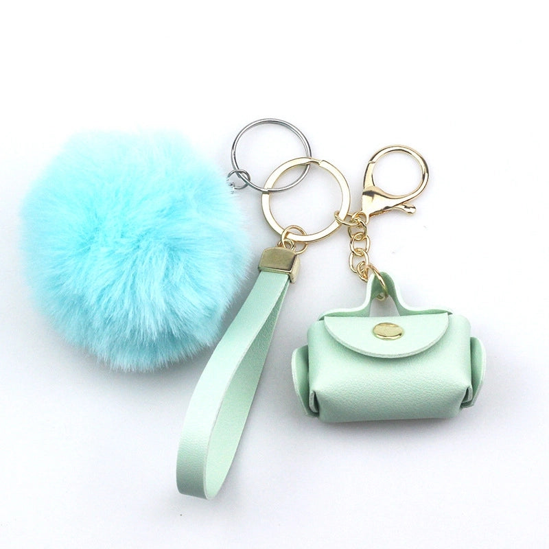 Lady Minimalist Solid Color Pu Leather Keychain