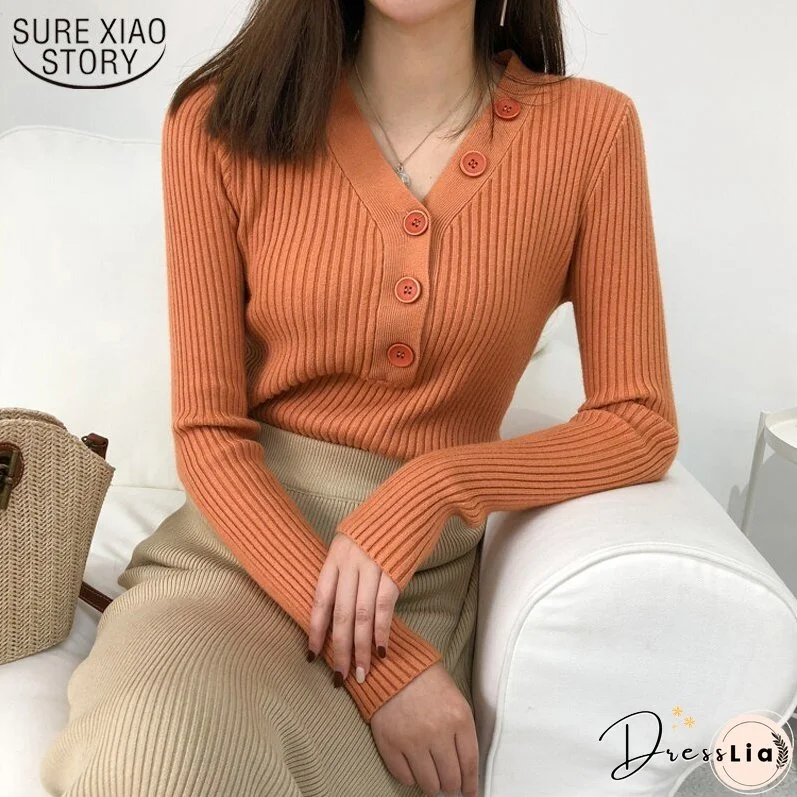 Christmas Gift Sweet Sweater Cardigan Women Long Sleeve Sweaters Solid 10 Colors V-neck Button Autumn and Winter Gentle Women's Knitwear 10807