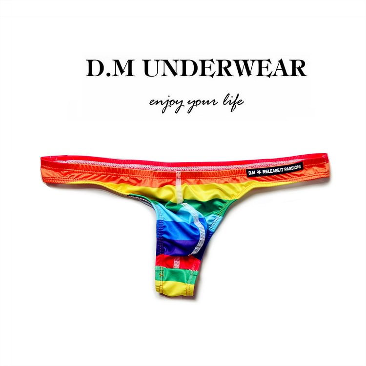 Rainbow Color Men's Underwear Sexy Seduction T-shaped Low Rise Sexy Polyester Monog