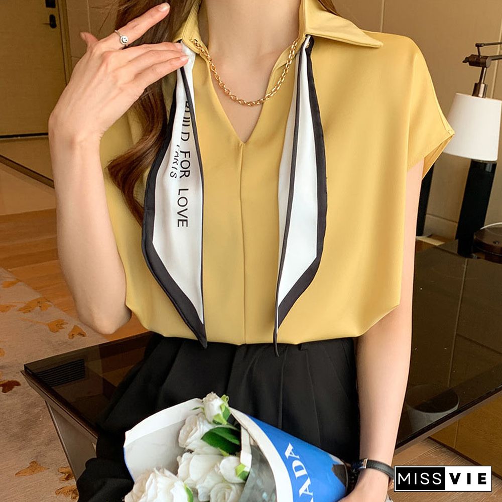 Chain Bow Tie Loose Shirt