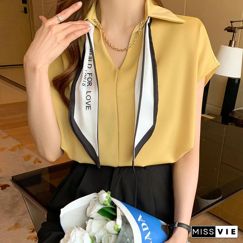 Chain Bow Tie Loose Shirt