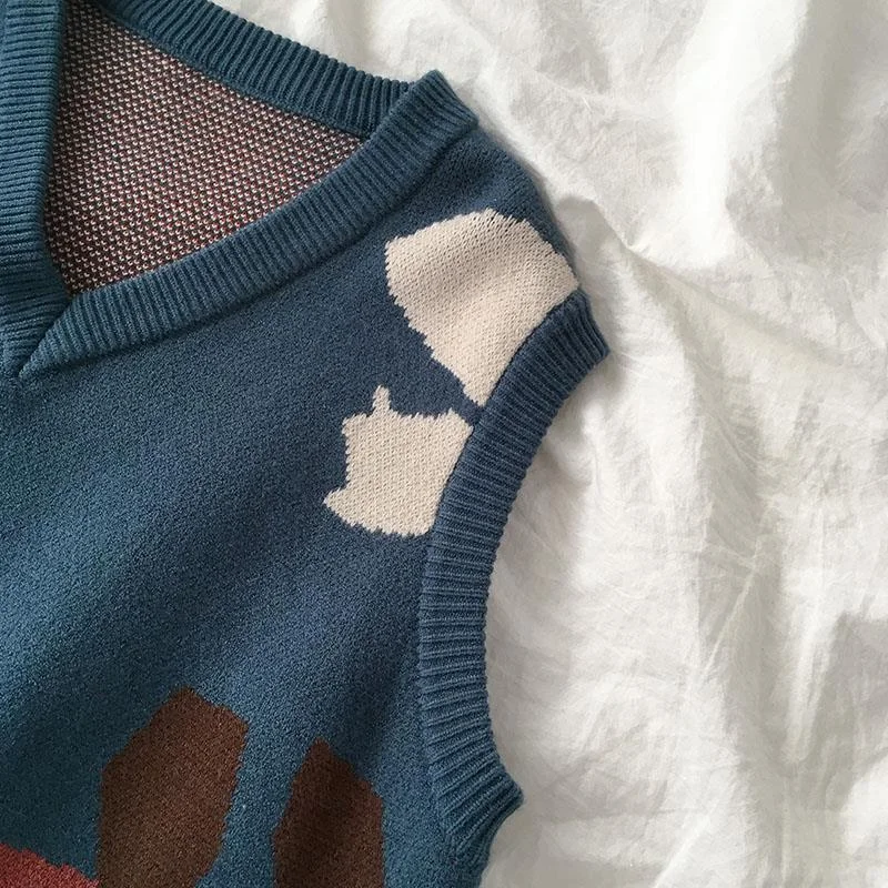 Women Sweater Vest Autumn Geometric Panelled Retro Harajuku Korean Style Trendy Casual Chic Womens Sweaters Students Ins BF New