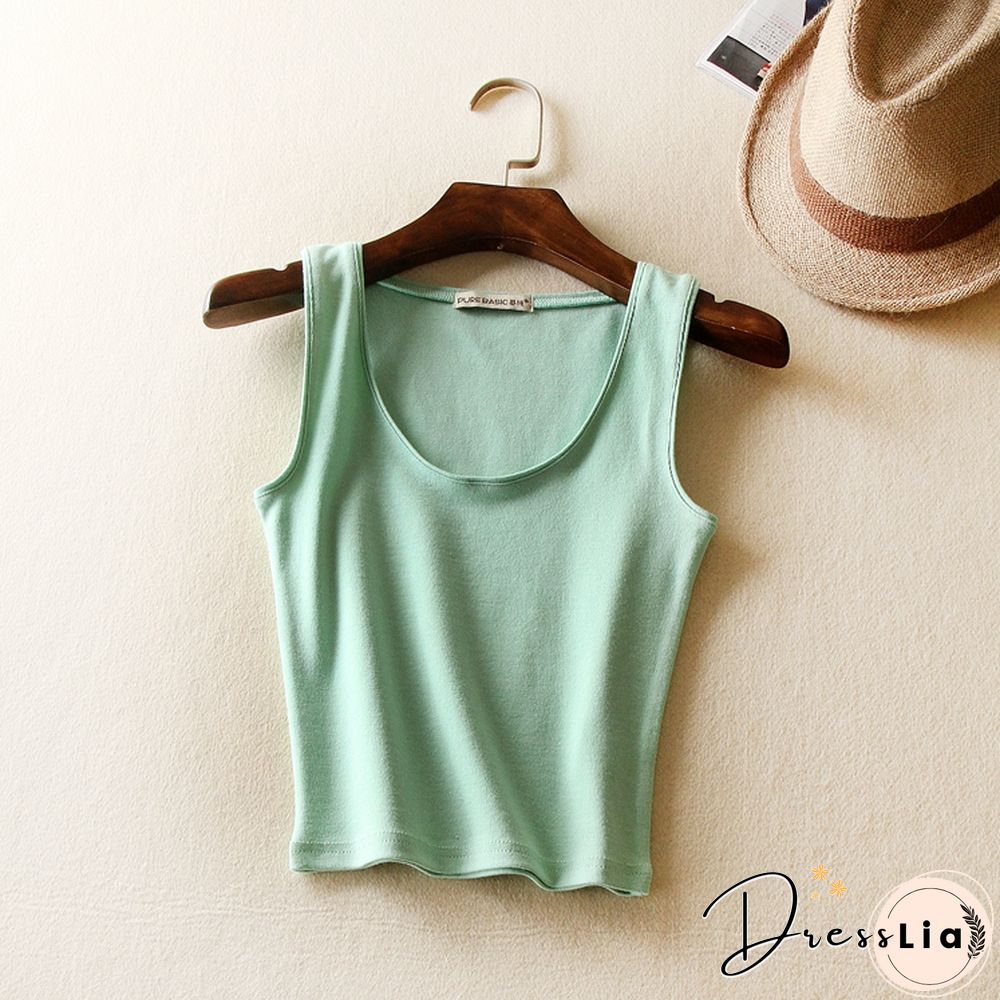 Korean Autumn Womens Short Cropped Cotton Tank Tops New Fall Fashion Ladies' Casual Cotton Crop Tanks