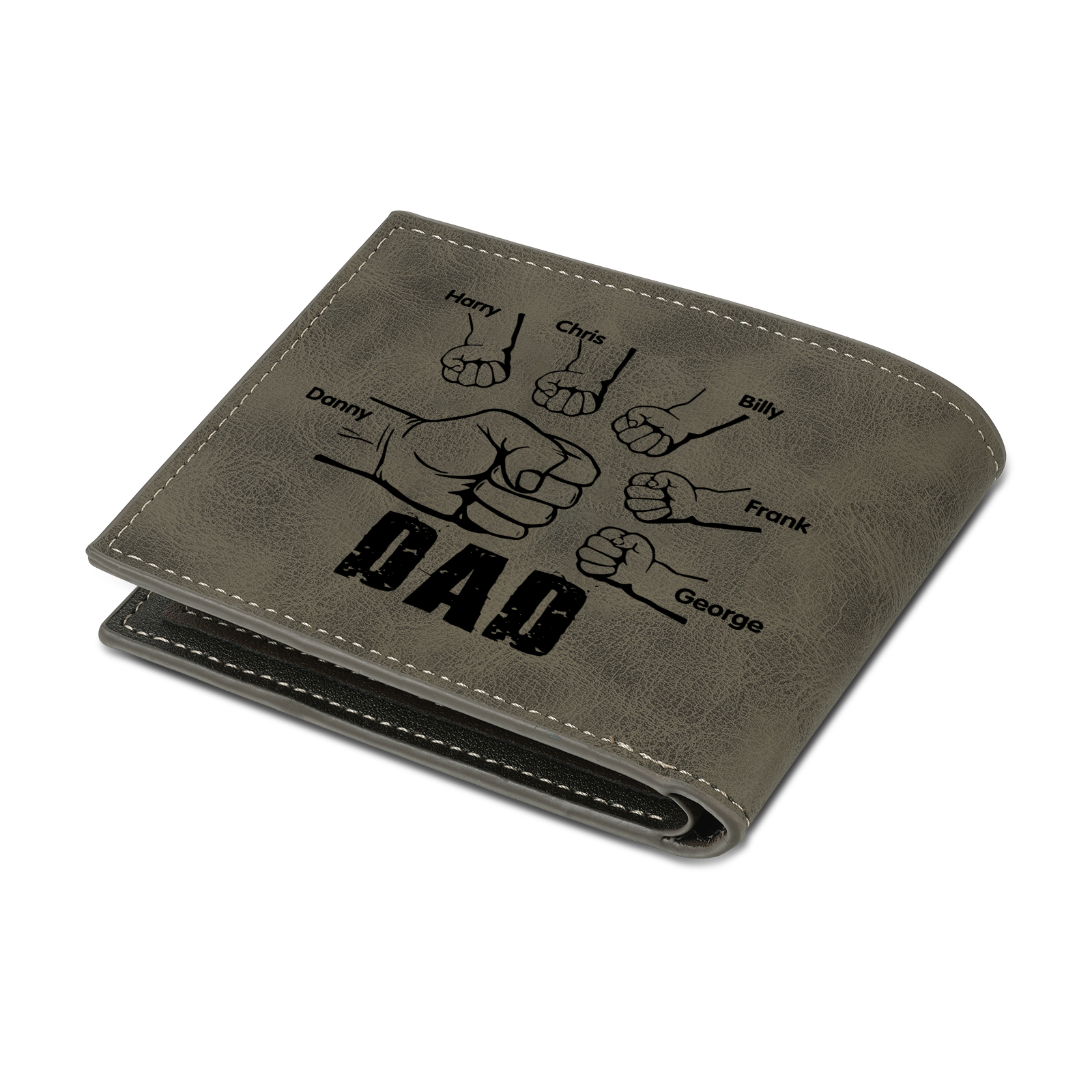 6 Names - Personalised Photo Custom Leather Men's Wallet as a Father's Day Gift for Dad