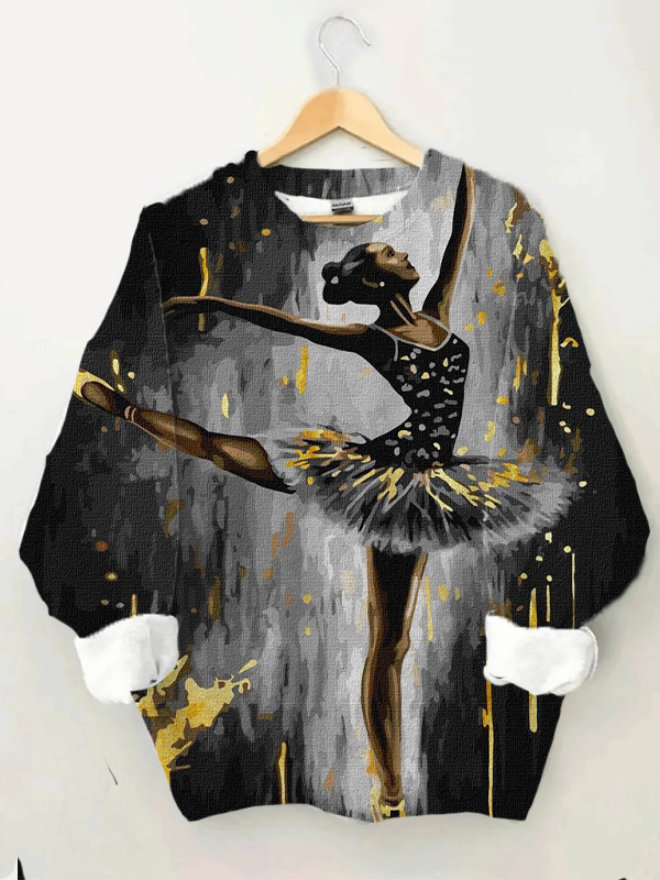 Women's Black Woman Dancing Ballet Print Casual Sweatshirt