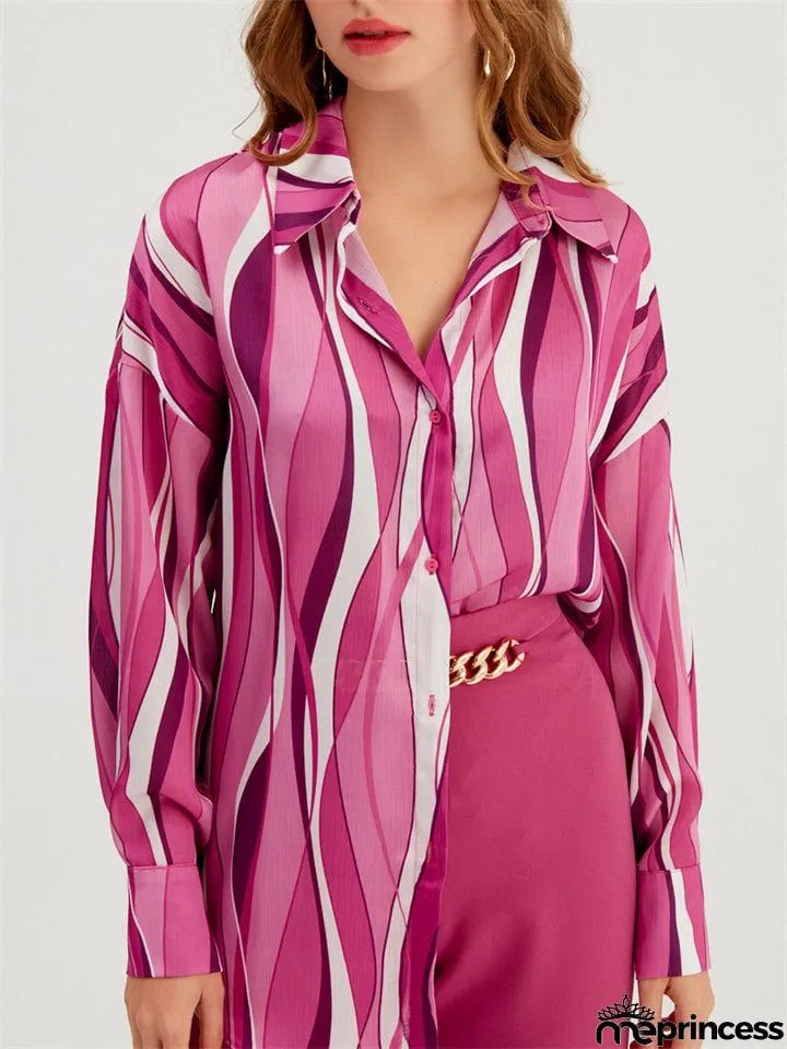 Comfort Button Down Striped Blouses for Office Lady