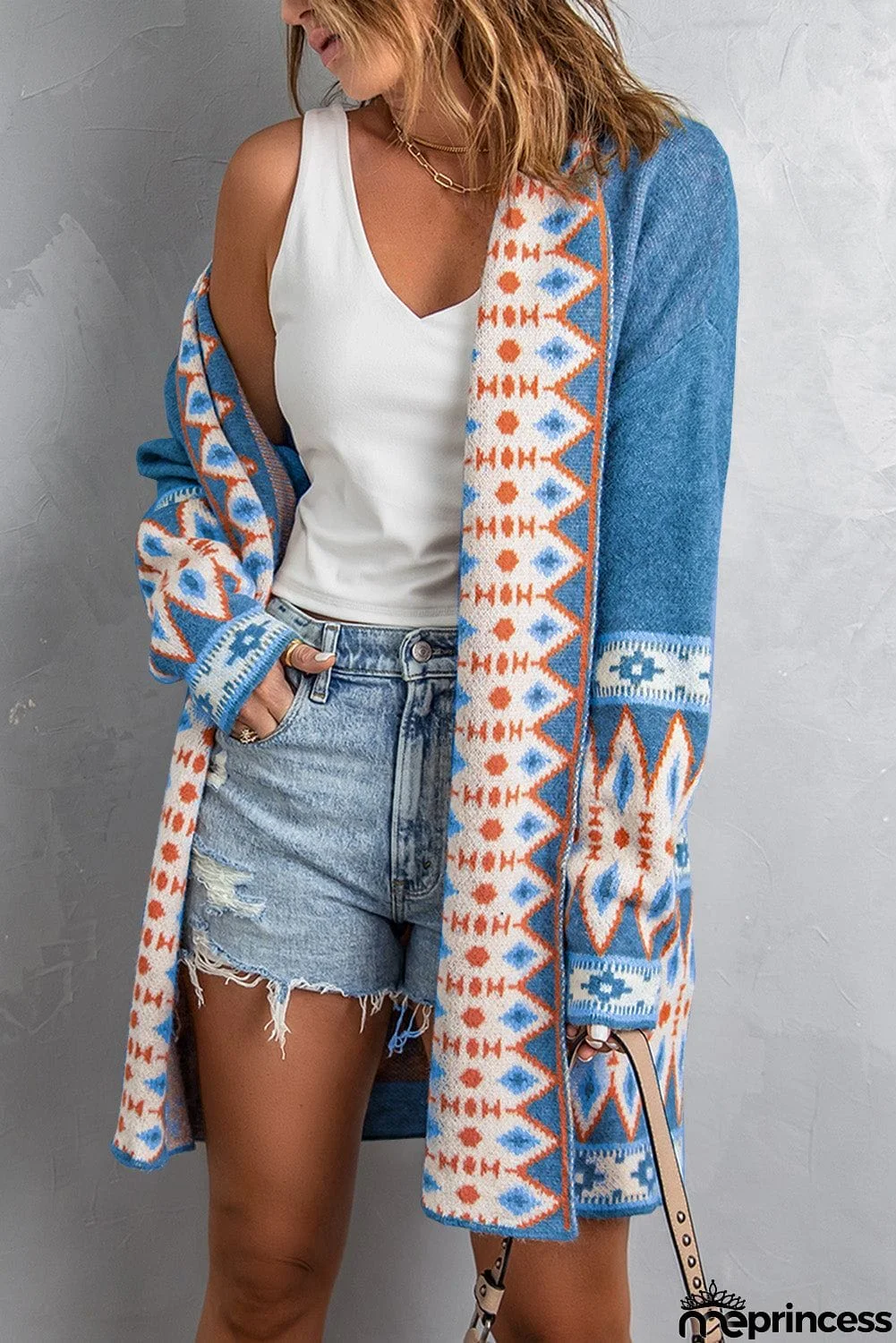Blue Aztec Print Cardigan