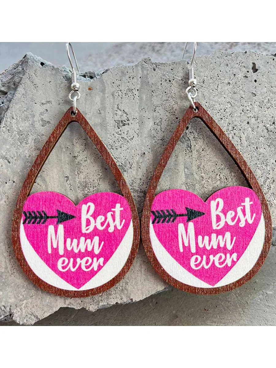 Best Mum Ever Teardrop Wooden Earrings