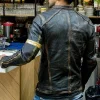 Retro Distressed Stand Collar Zippered Motorcycle Leather Jacket