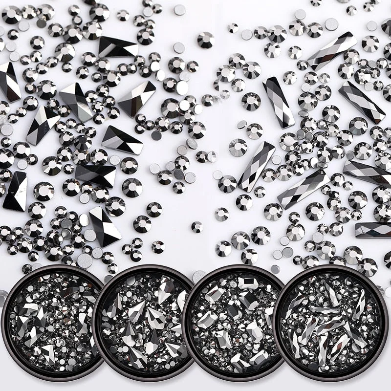 1 Box Black Colorful Mix Sized Nail Decoration Rhinestones Crystal Bling 3D Nail Art Decorations DIY Accessories Design On Nails