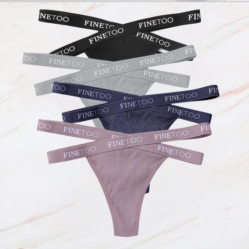 FINETOO 4PCS/Set M-XL G-string Women's Cotton Cross Strap Panties Letter Waisted Underwear Femme Thongs Sexy Hollow Out Lingerie