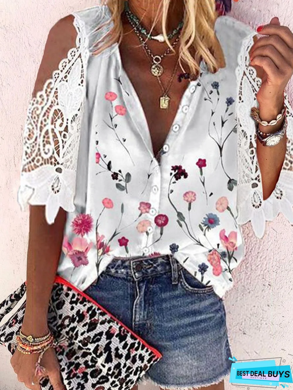 Floral 3/4 Sleeve Cotton Blouse