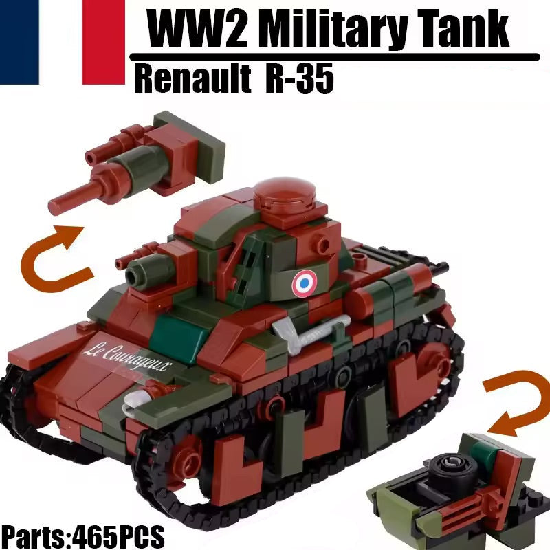 Renault R35 French Infantry Tank Custom Military MOC Minifigure Bricks monstertoys
