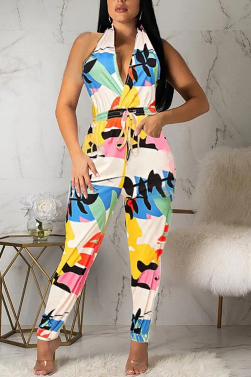 Sexy Printing Sleeveless Off Shoulder Jumpsuit
