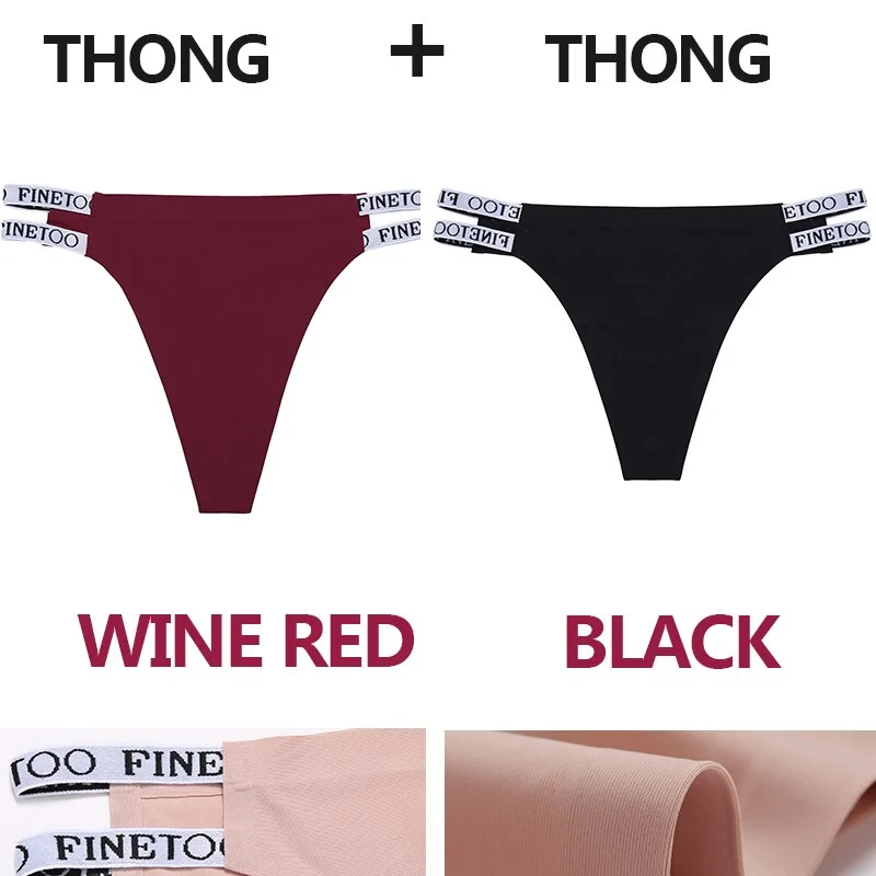 2PCS/Set Seamless Women's Thong Sexy Bikini Underwear G-string Letter Lingerie Femme Low-Rise Panties Ice Silk Women Underpants