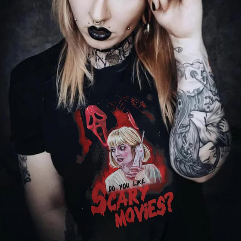 Do You Like Scary Movies? Demon Printed T-shirt -  