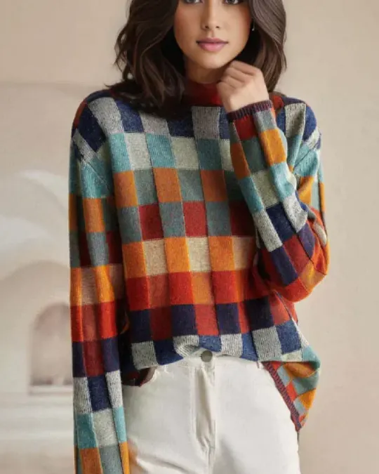 MAXCT cashmere patchwork turtleneck sweater for layered fall and winter outfits