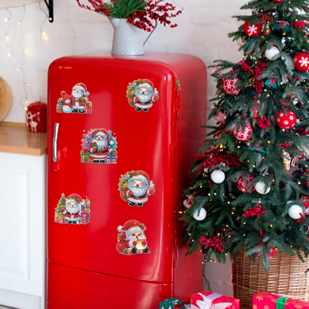 6PCS 2D Flat Xmas DIY Crystal Refrigerator Magnet for Home Decor (Santa Claus)