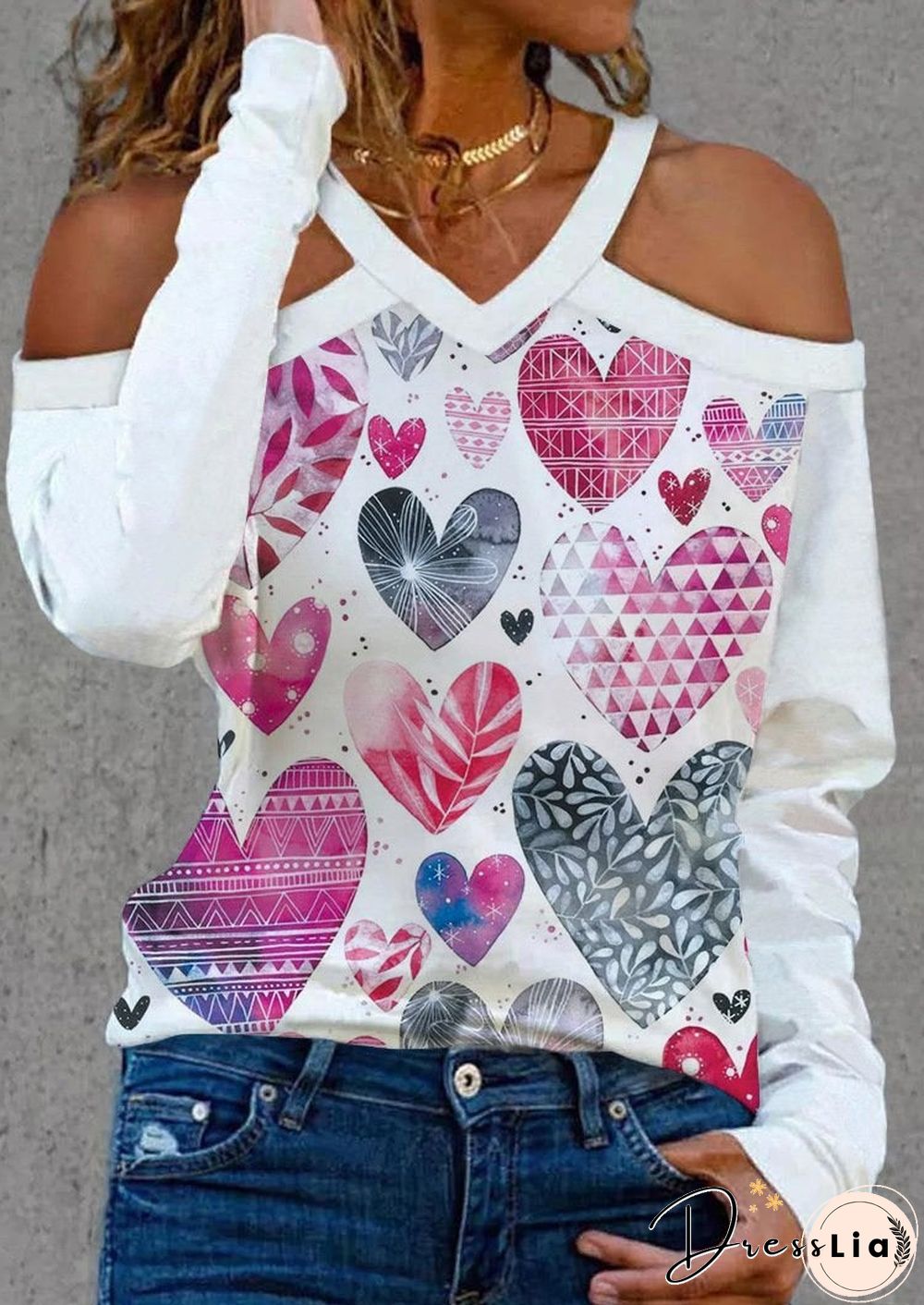 Sexy Halter Heart Printed Shirt