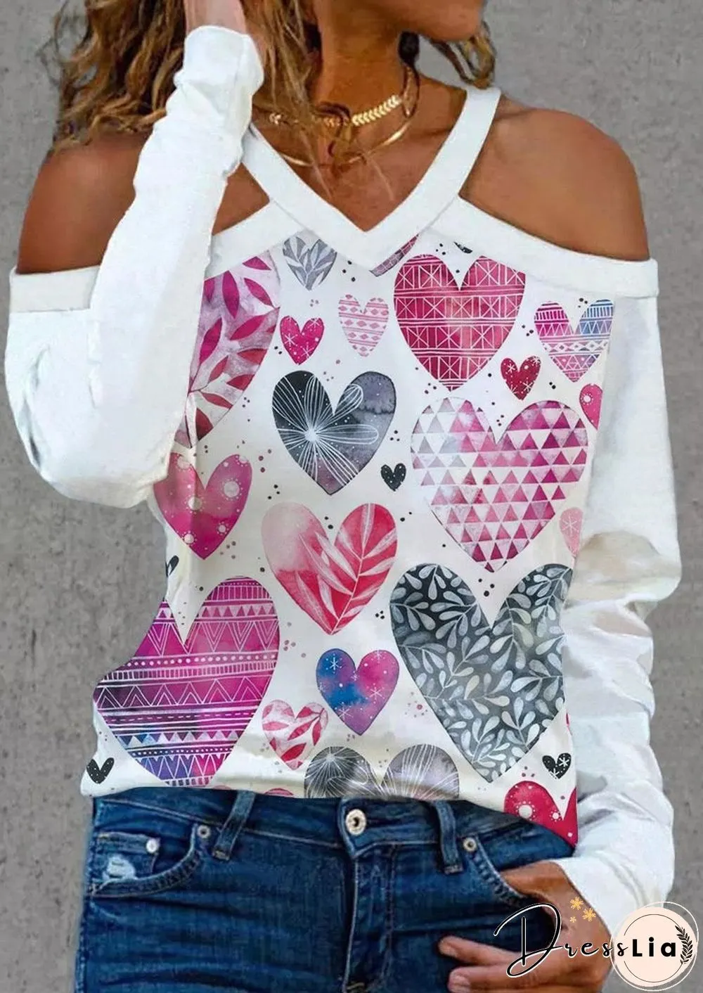 Sexy Halter Heart Printed Shirt