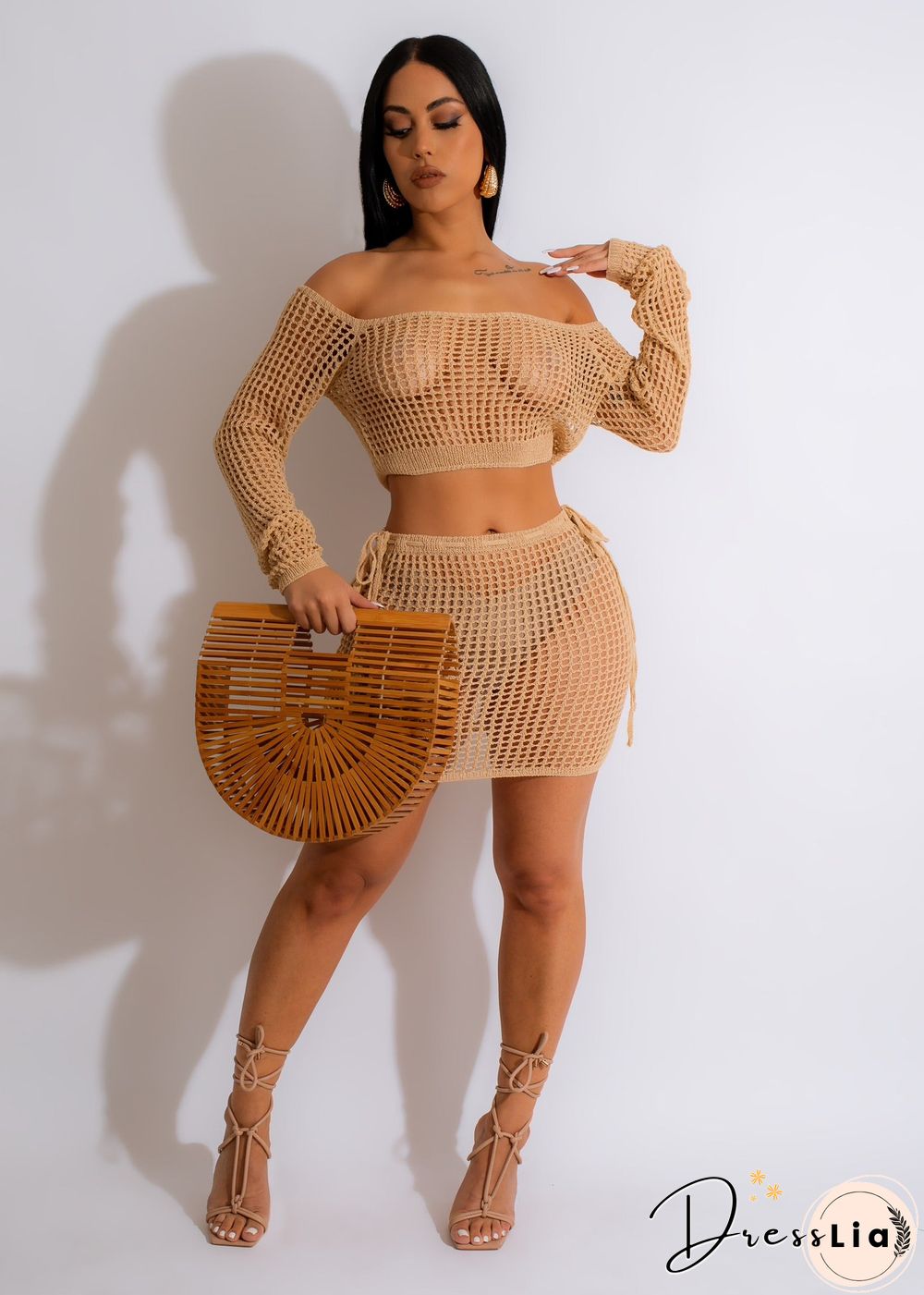 Beachwear Knitted Crochet Cover Ups 2 Piece Sets