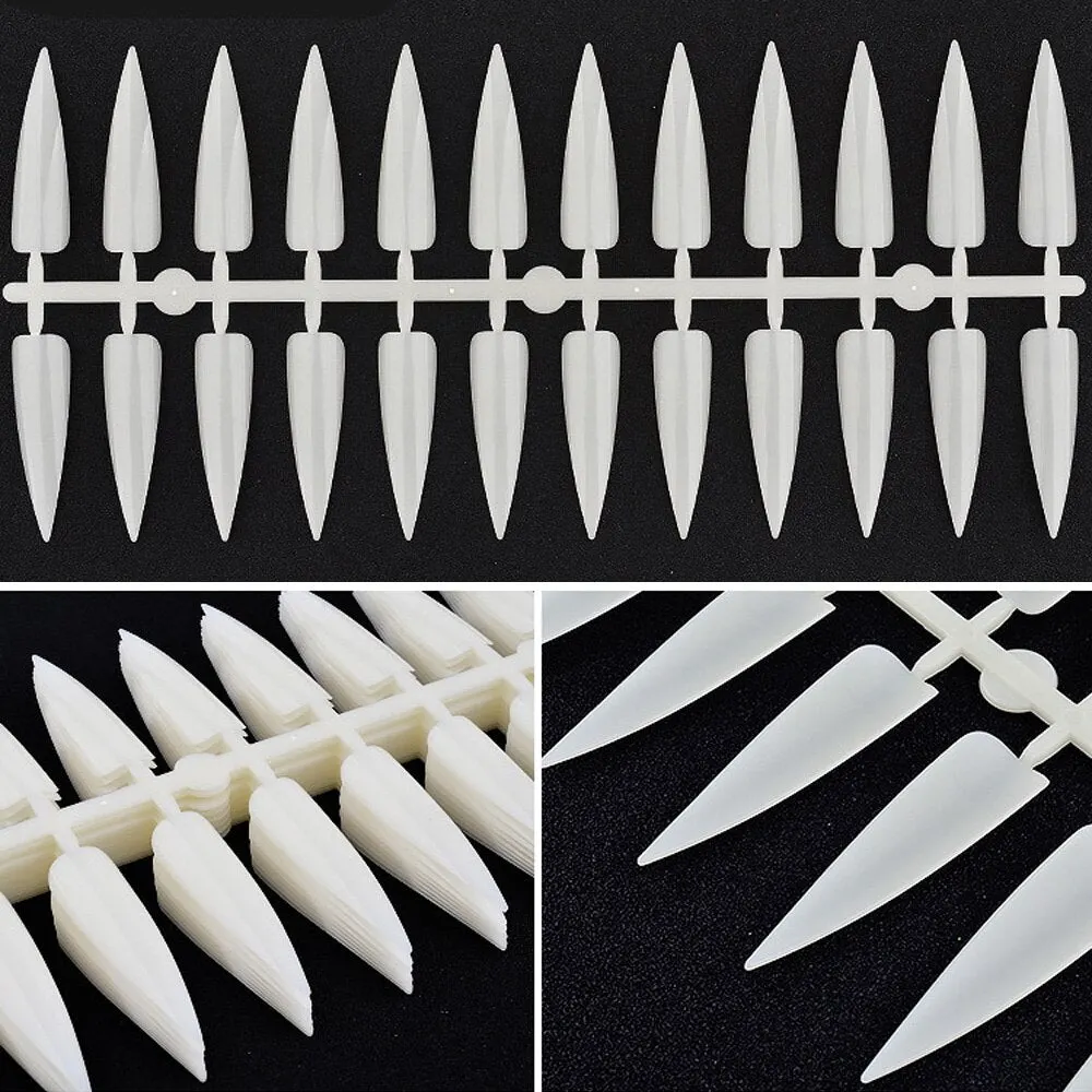 240Pcs False Nails Long Cuspidal Stiletto Nail Tips Clear Black French Salon Acrylic Artificial Fake Nail Display Practice Tools-Nail Inspo