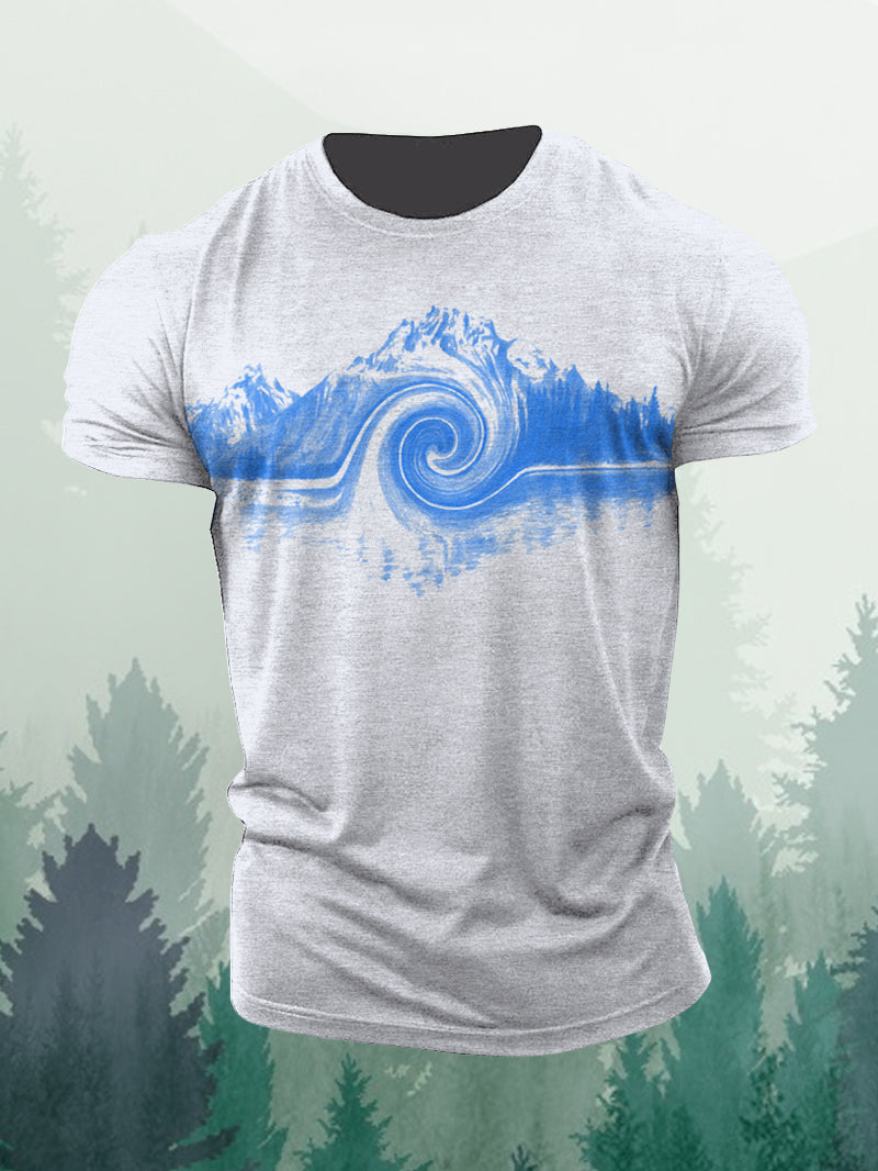 Men 'S Lakeside Mountain Artistic Conception Short-Sleeved Shirt