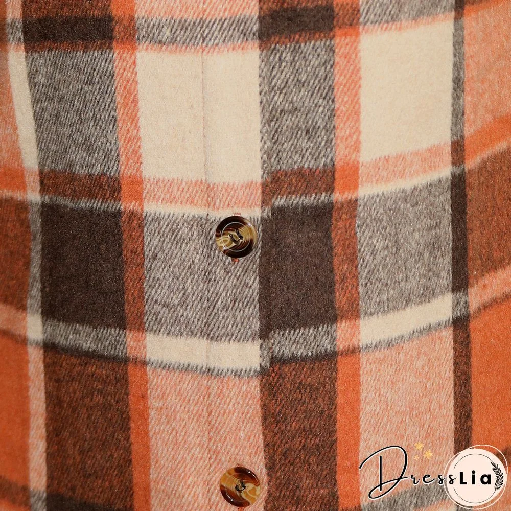 Classic Plaid Single-breasted Woolen Coat