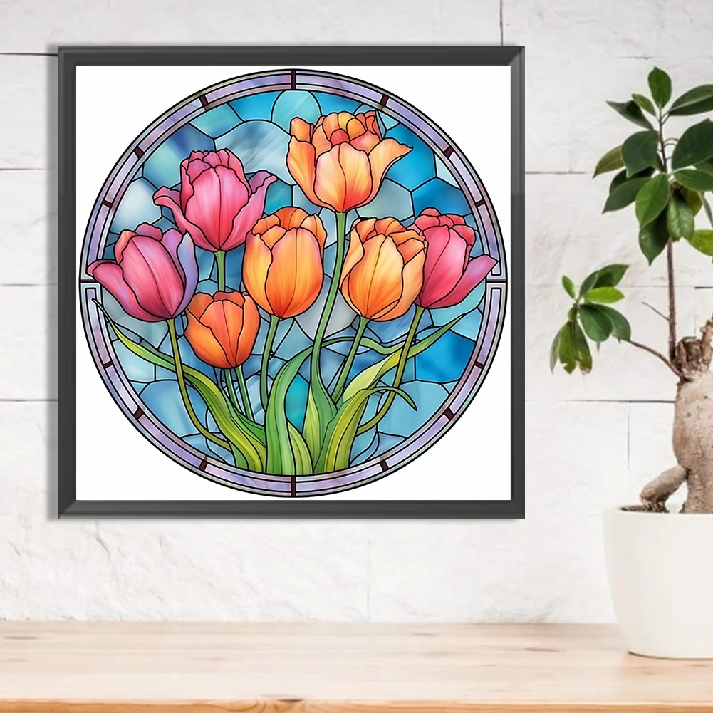 Diamond Painting - Full Round Drill - Stained Glass Flower(30*30cm)