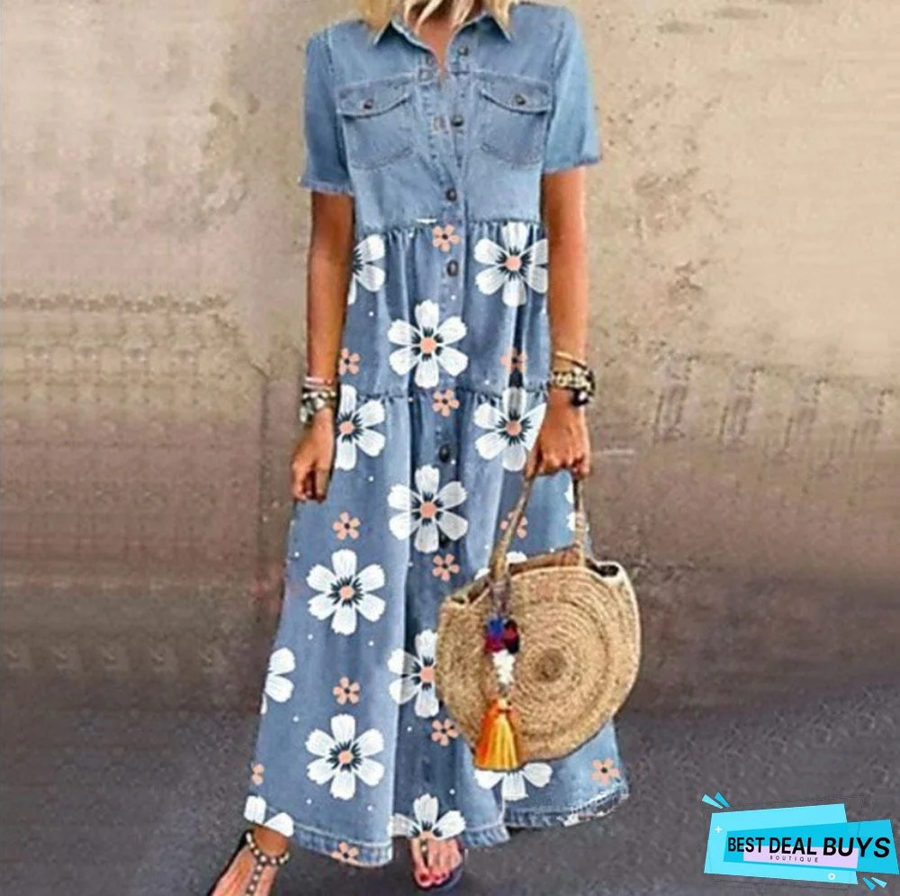 Denim Style Long Multi Button Old Dress