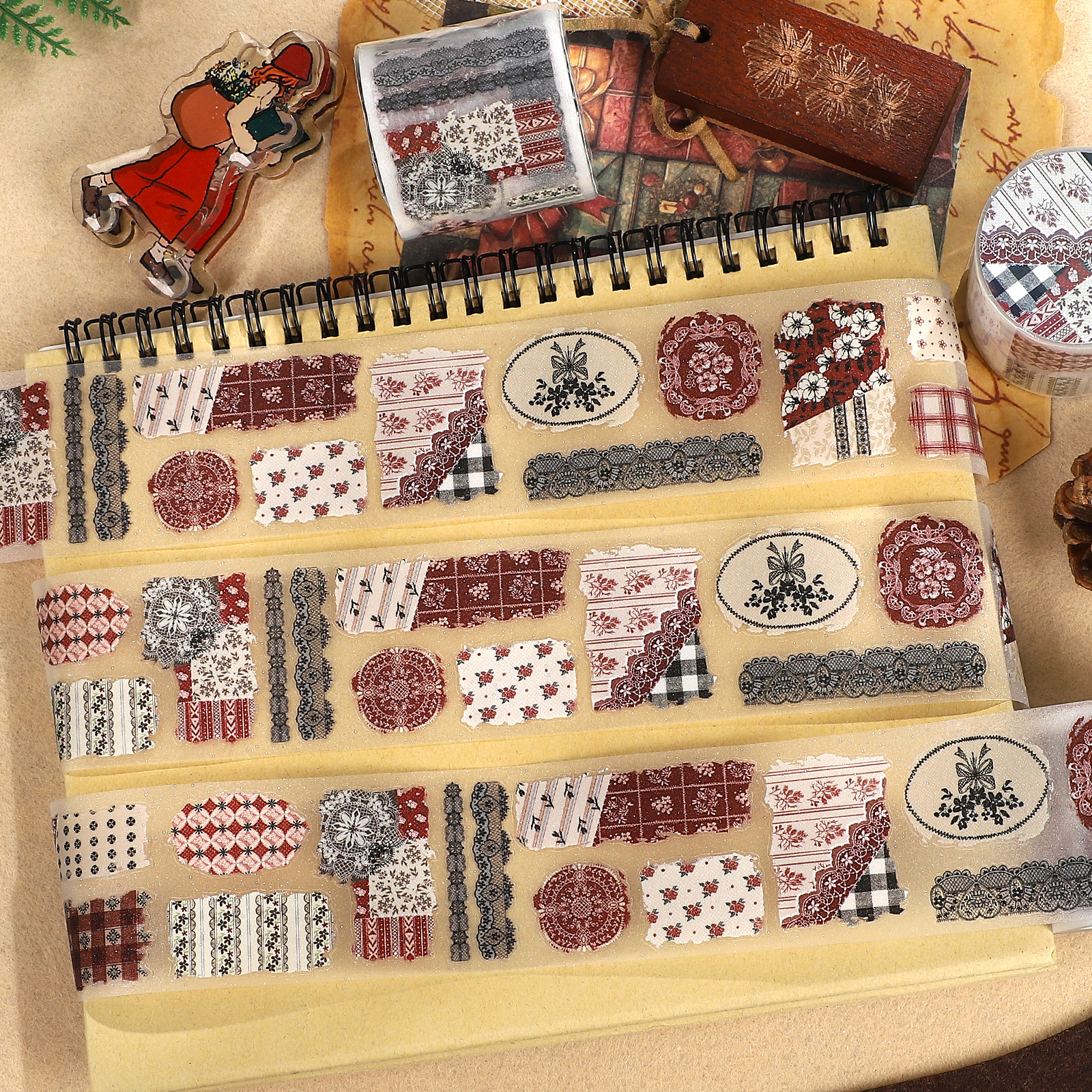 PET 테이프 - 45mm*5m 빈티지 레이스 패브릭 꽃