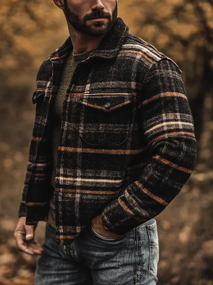 Men's Casual Plaid Long Sleeve Jacket