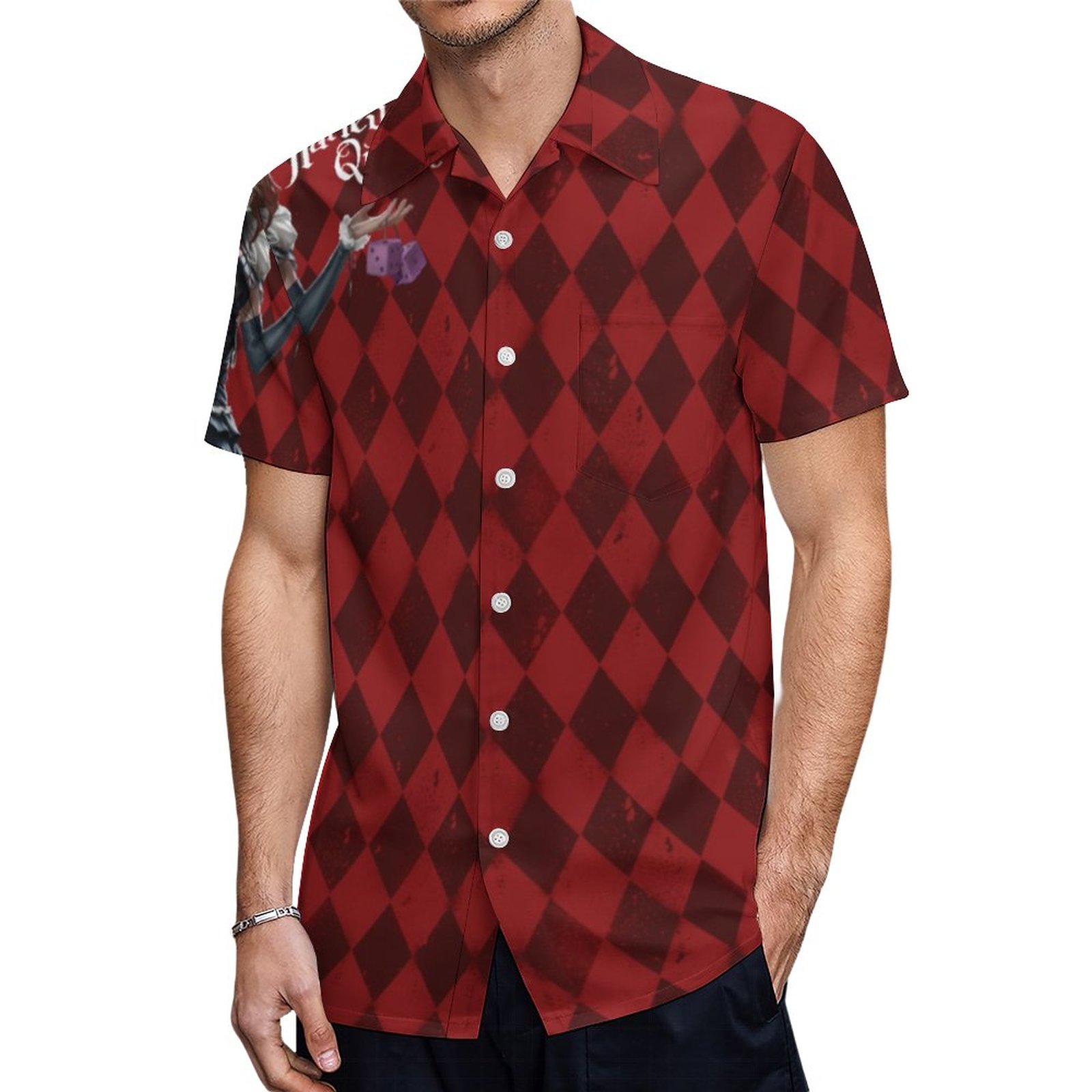 Harley Quinn With Fuzzy Dice Hawaiian Shirt Mens Button Down Plus Size Tropical Hawaii Beach Shirts