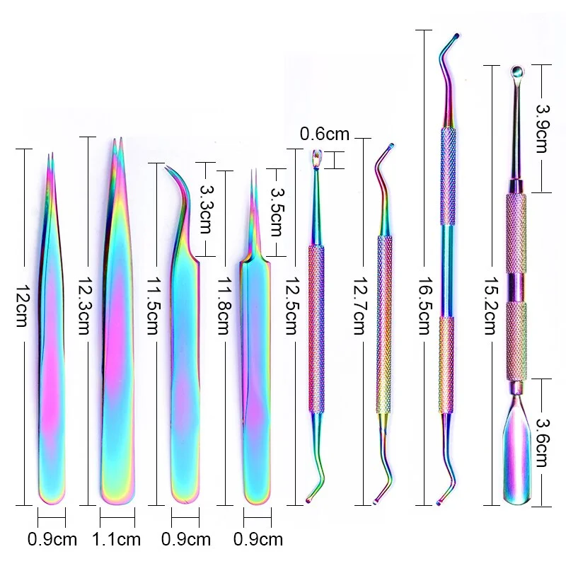 8 Style Colorful Cuticle Pusher Tweezer Nails Pusher Tools Cuticle Trimmer Dead Skin UV Gel Polish Stainless Steel Clean Tools-Nail Inspo