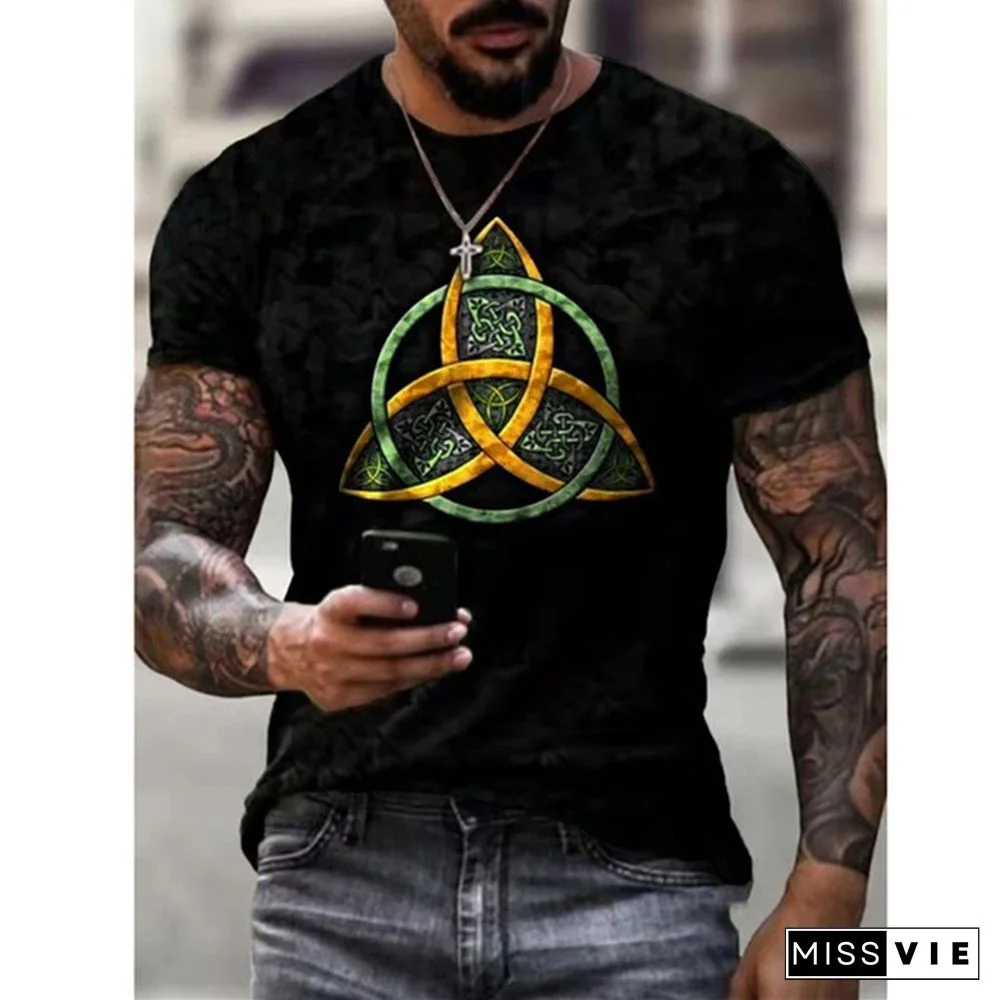 3D Printed Old Large Men's Short Sleeve Ethnic Letter Style T-shirt