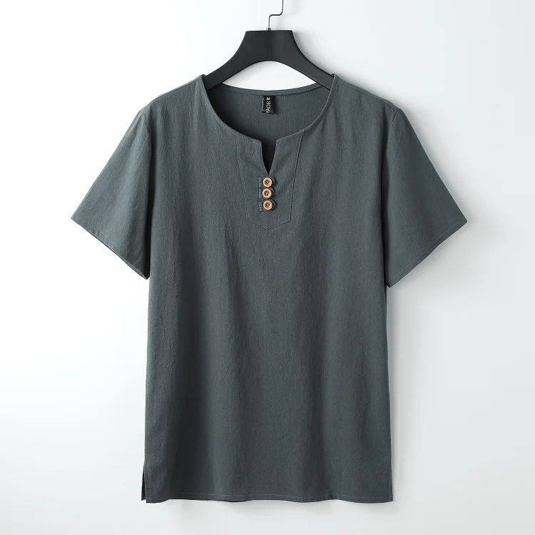 Men's Vintage Button Casual Linen Blend Short Sleeve T-Shirt