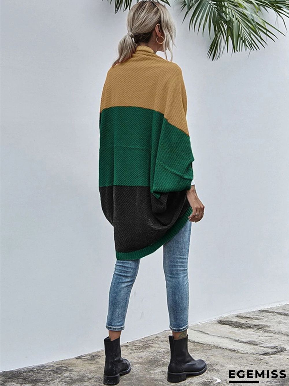 Contrast Shawl Knitted Cardigan Sweater | EGEMISS