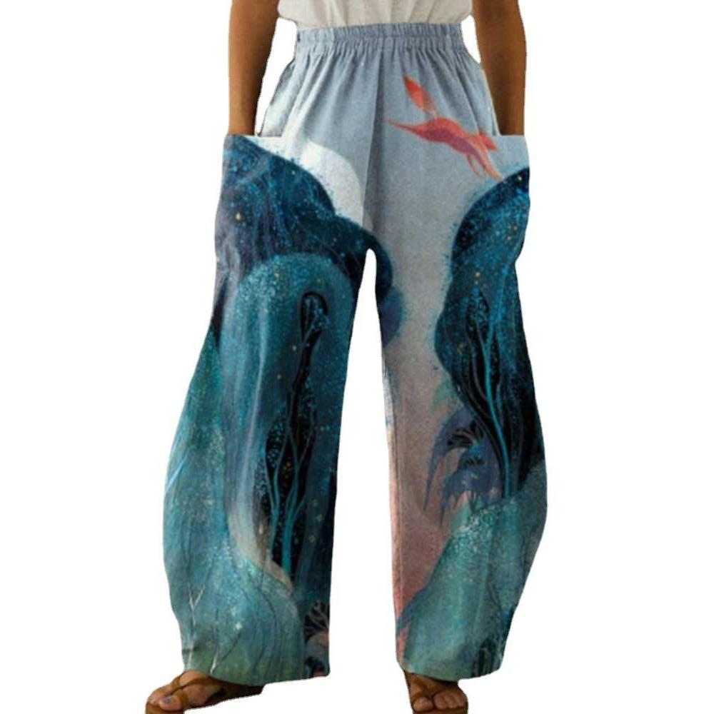  thdmladies Forest Print Linen Wide Leg Pants thedmladies