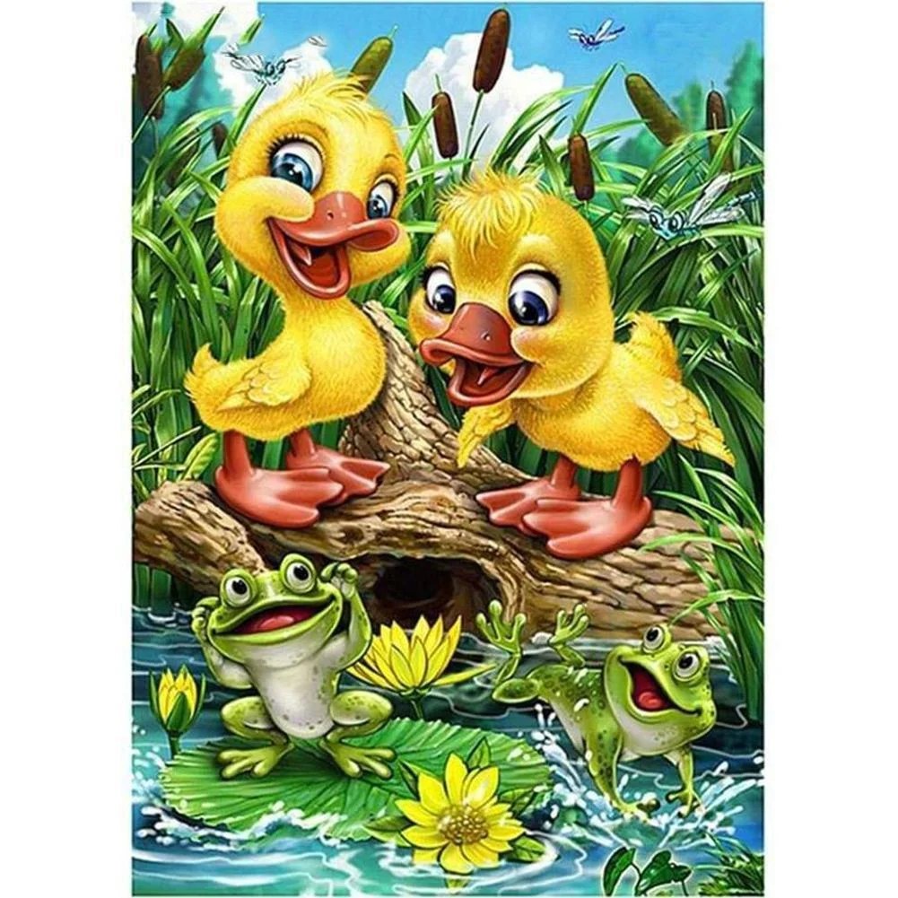 Full Round Diamond Painting - Yellow Duck and Frog(30*40cm)