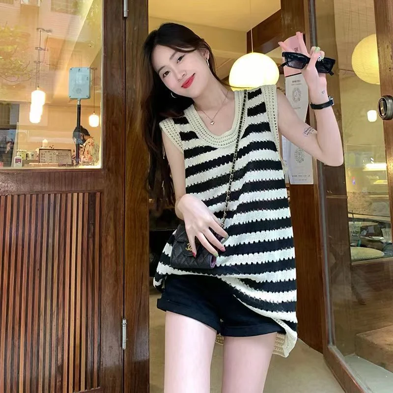 Uveng Uveng Vintage Striped Dresses Women's Summer 2023 New Sleeveless Small Small Easier Skinny Short Dress