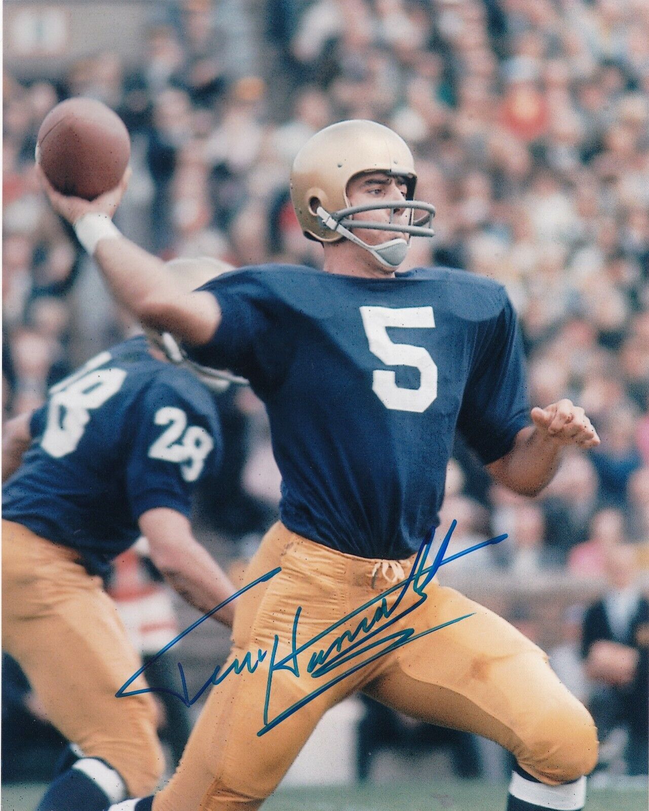 TERRY HANRATTY NOTRE DAME FIGHTING IRISH ACTION SIGNED 8X10