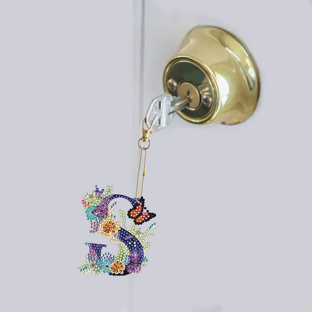 DIY S Diamond Art Key Rings Lettter Keychain Supplies Gift for Kids(Double Sided)
